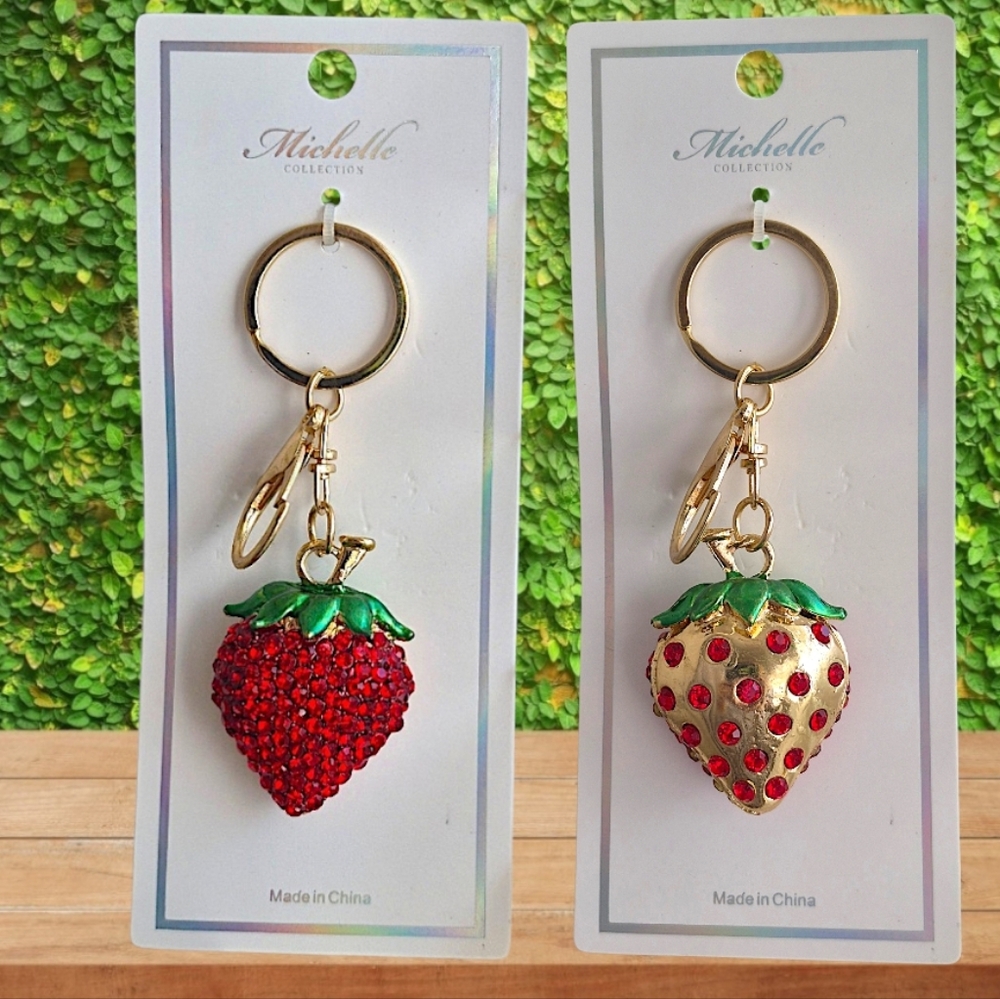Sparkly Red Strawberry Bag Charm / Keychain